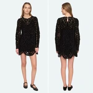 Sea New York Dana Dress Black Velvet Embroidered Illusion Mini Party Size 00